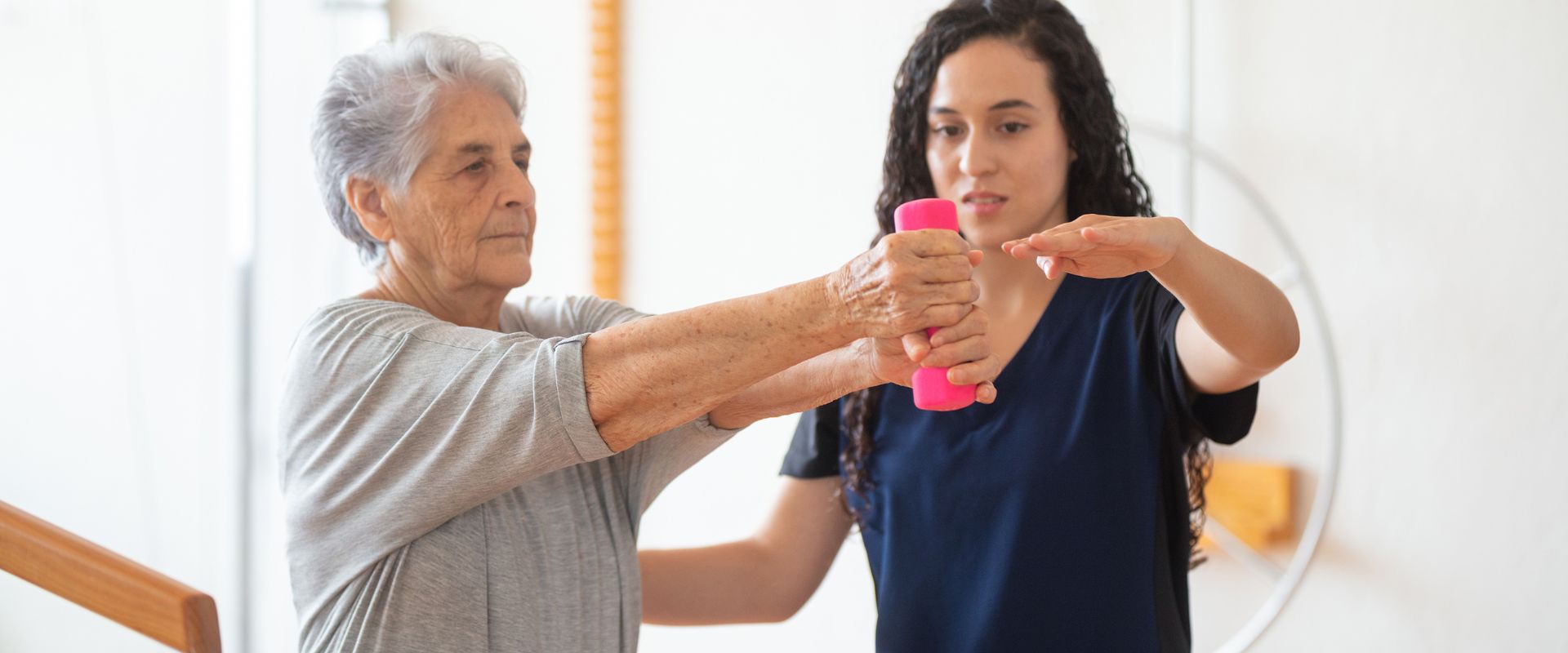 Old lady on physical therapy